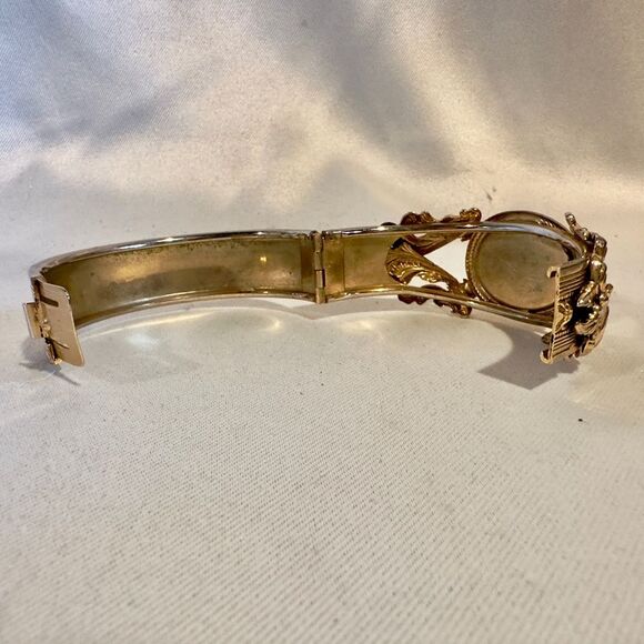 Vintage Mother of Pearl Gold tone Filigree Bangle Bracelet Edwardian Victorian - Picture 5 of 5